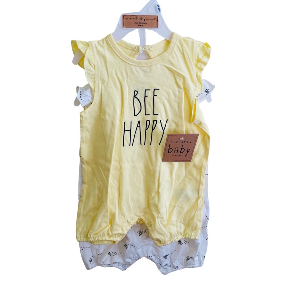 Rae Dunn Baby Girl Newborn Bee Happy Rompers Set 3-6M
